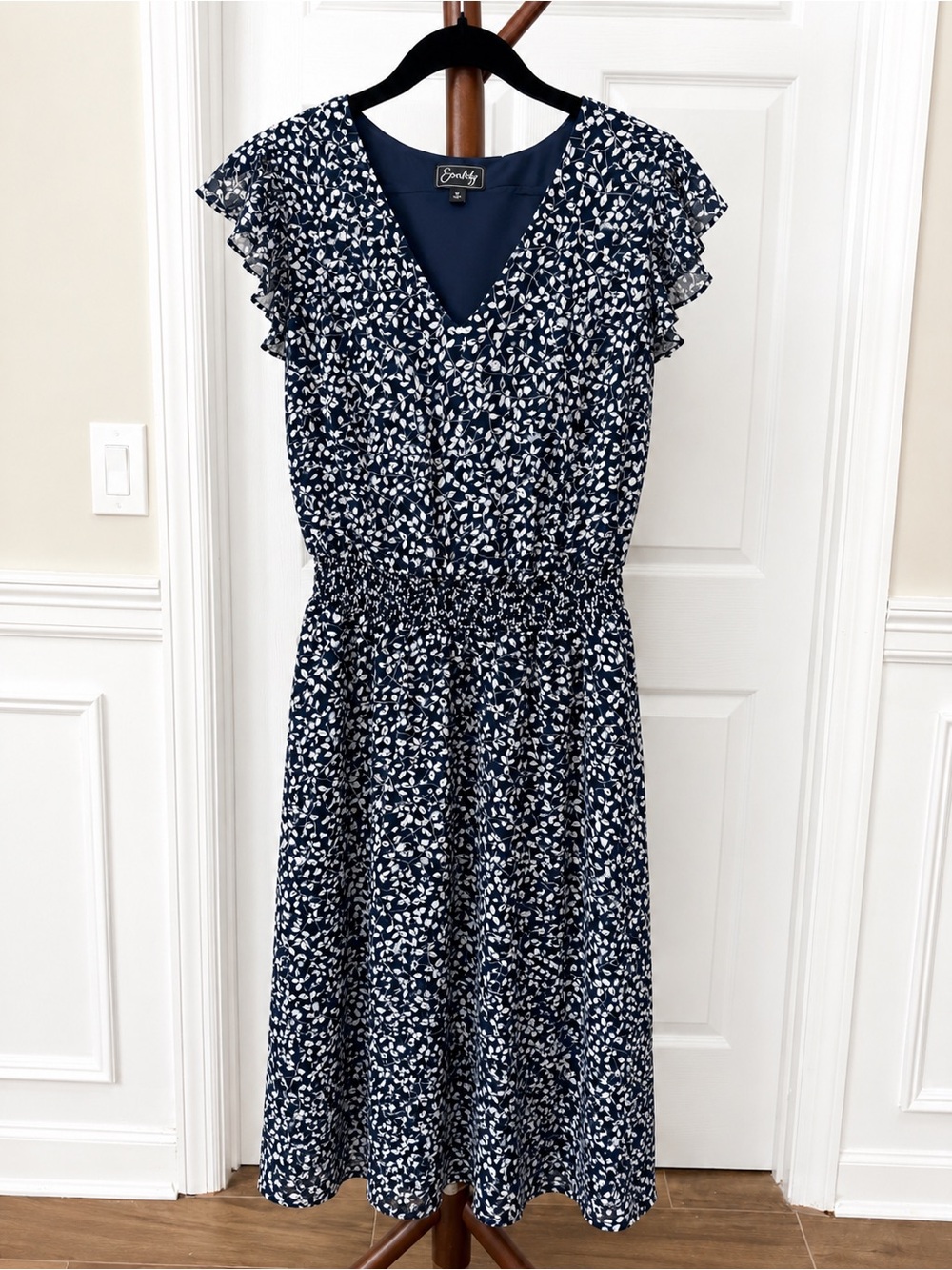 Everly Navy and White Floral V-Neck Midi Dress